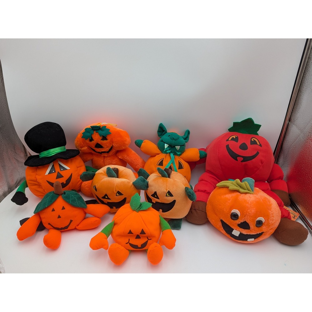 Pumpkin Plush Lot of 9 Orange Halloween Jack O Lantern Stuffed Animal Toy